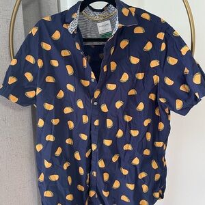 Blue and Yellow Casual Button Down Shirt with Playful Print